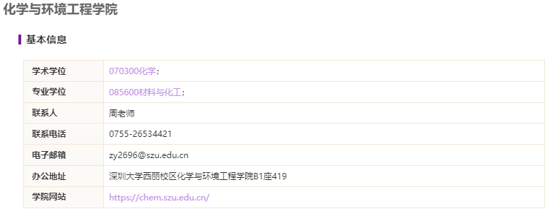 深圳大學化學與環境工程學院2021碩士研究生招生專業目錄