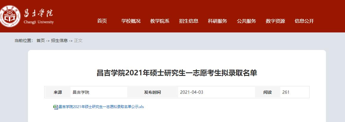 2021考研擬錄取名單：昌吉學院2021年碩士研究生一志愿考生擬錄取名單